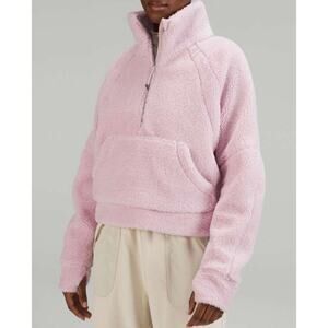 Lululemon Scuba XS/S Oversized Cropped Half Zip Sherpa Funnel Neck Pink Peony